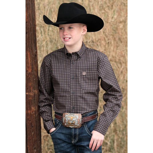Cinch Boy's LS Print Shirt - Brown