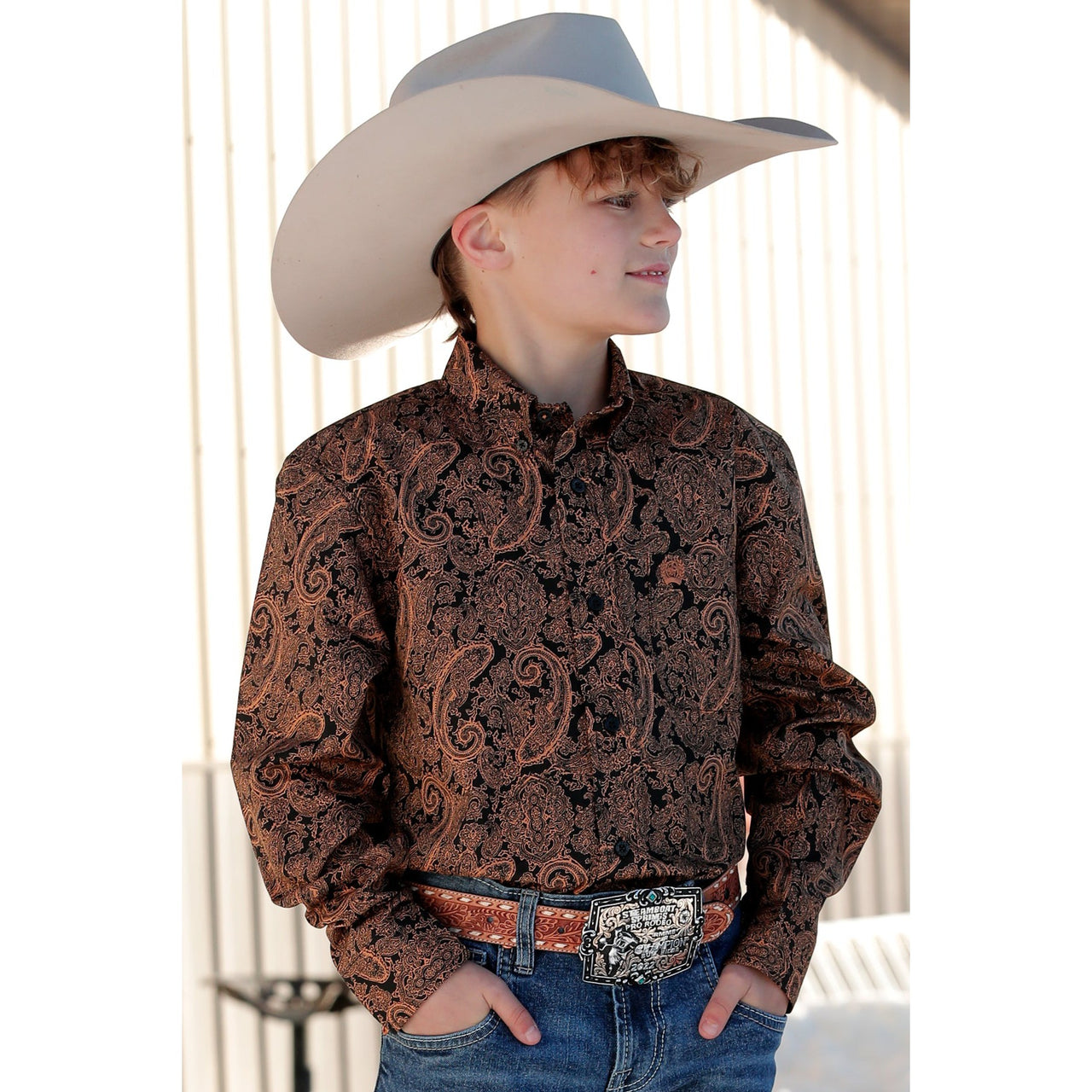 Cinch Boy's Long Sleeve Paisley Print Western Shirt - Black