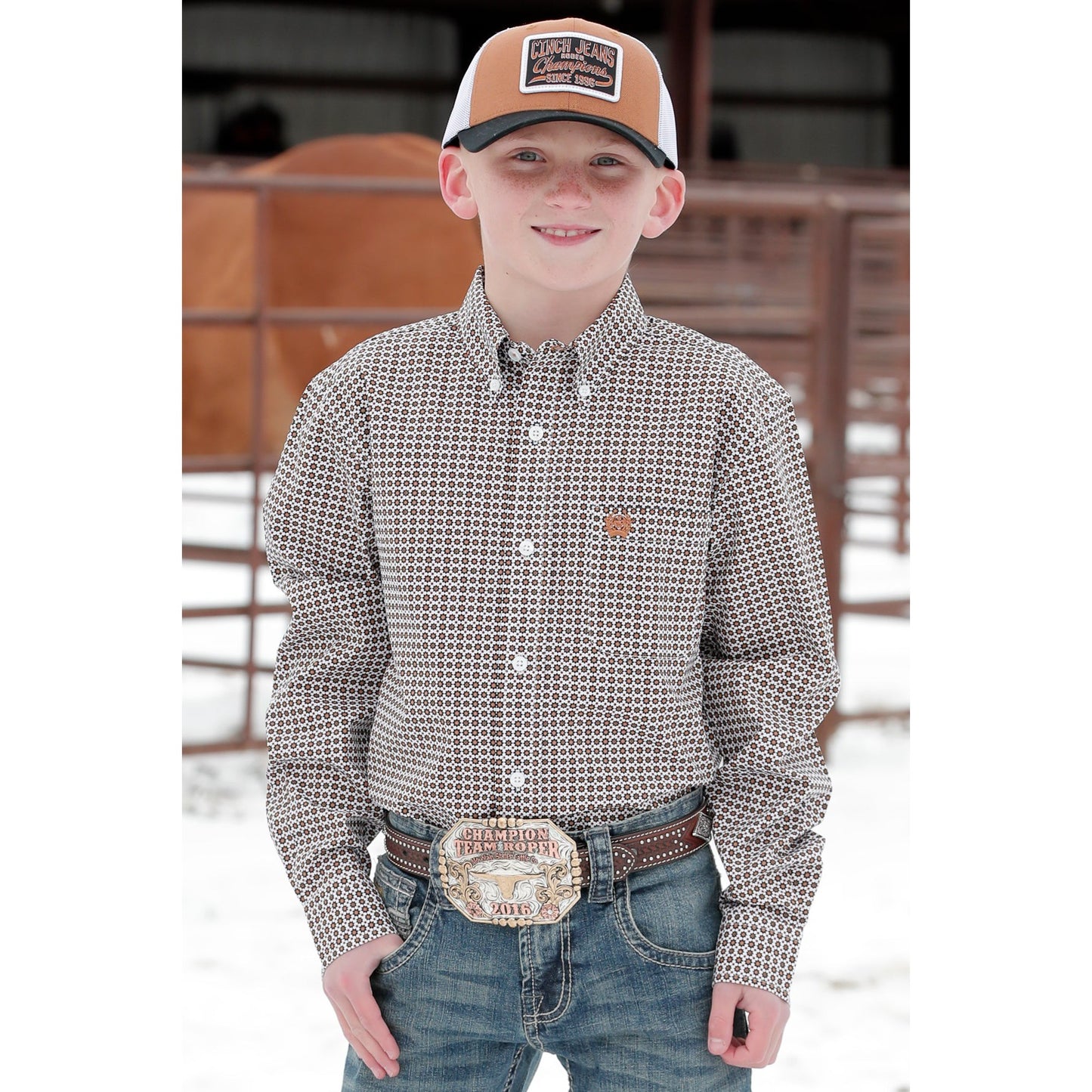 Cinch Boy's Long Sleeve Paisley Print Western Shirt - White