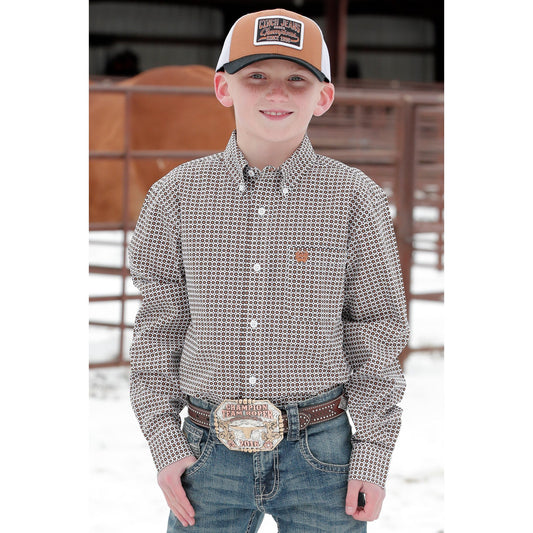 Cinch Boy's Long Sleeve Paisley Print Western Shirt - White