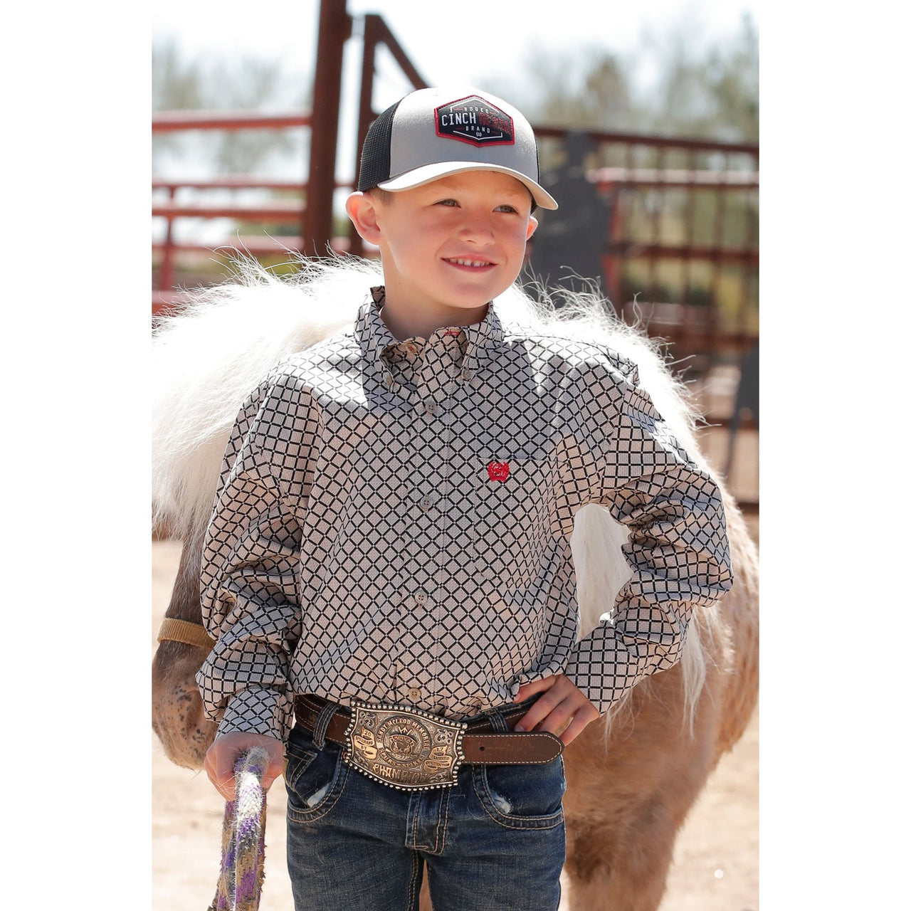 Cinch Boy's Long Sleeve Print Shirt - Khaki