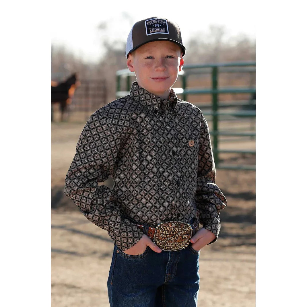 Cinch Boy's Long Sleeve Geometric  Printed Western Shirt