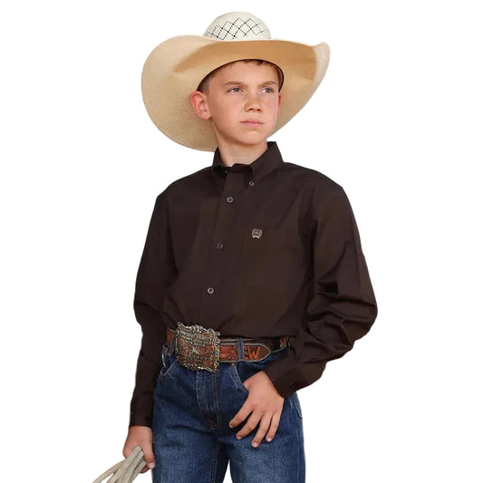 Cinch Youth Boy's Long Sleeve Button Down Western Shirt - Brown