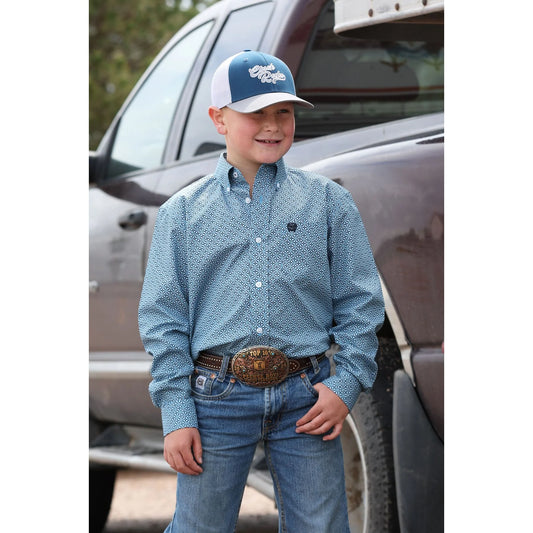 Cinch Western Boy's Long Sleeve Geometric Print Shirt - Blue
