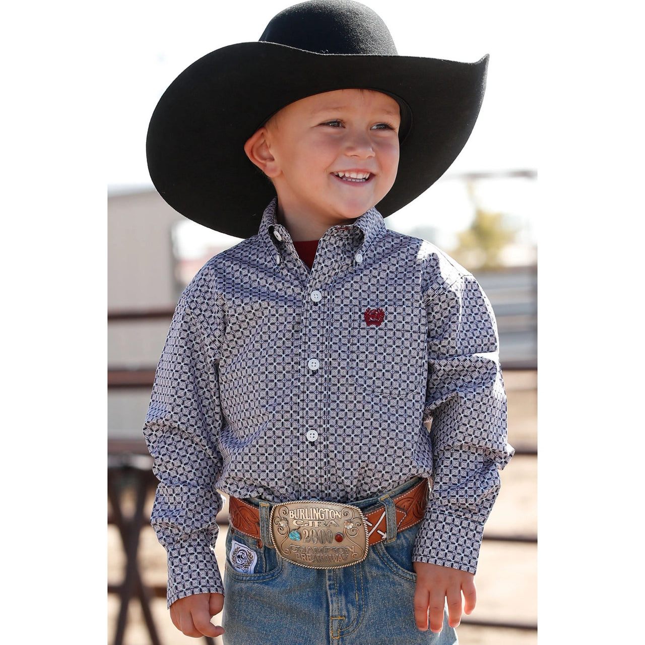 Boy's Long Sleeve Geometric Print Western Shirt - Multi