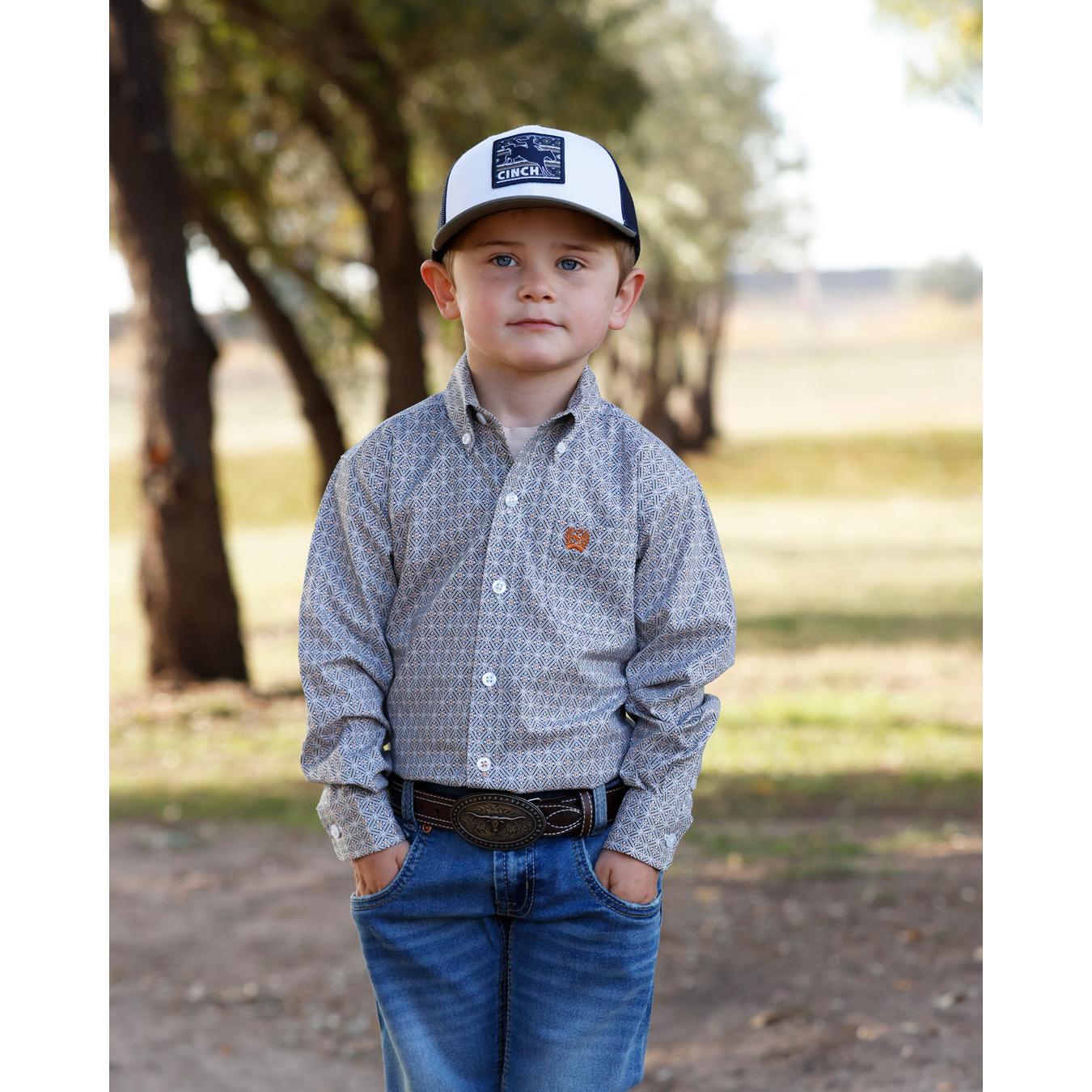 Cinch Toddler Boys' Long Sleeve Print Western Shirt - White