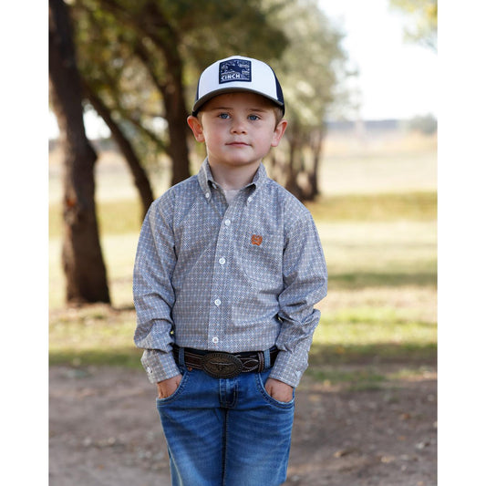 Cinch Toddler Boys' Long Sleeve Print Western Shirt - White
