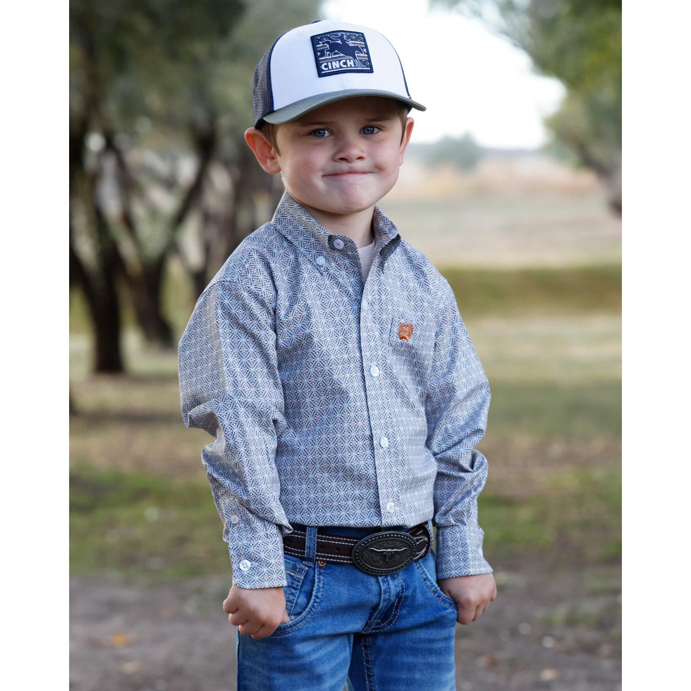 Cinch Infant Boys' Long Sleeve Print Western Shirt - White