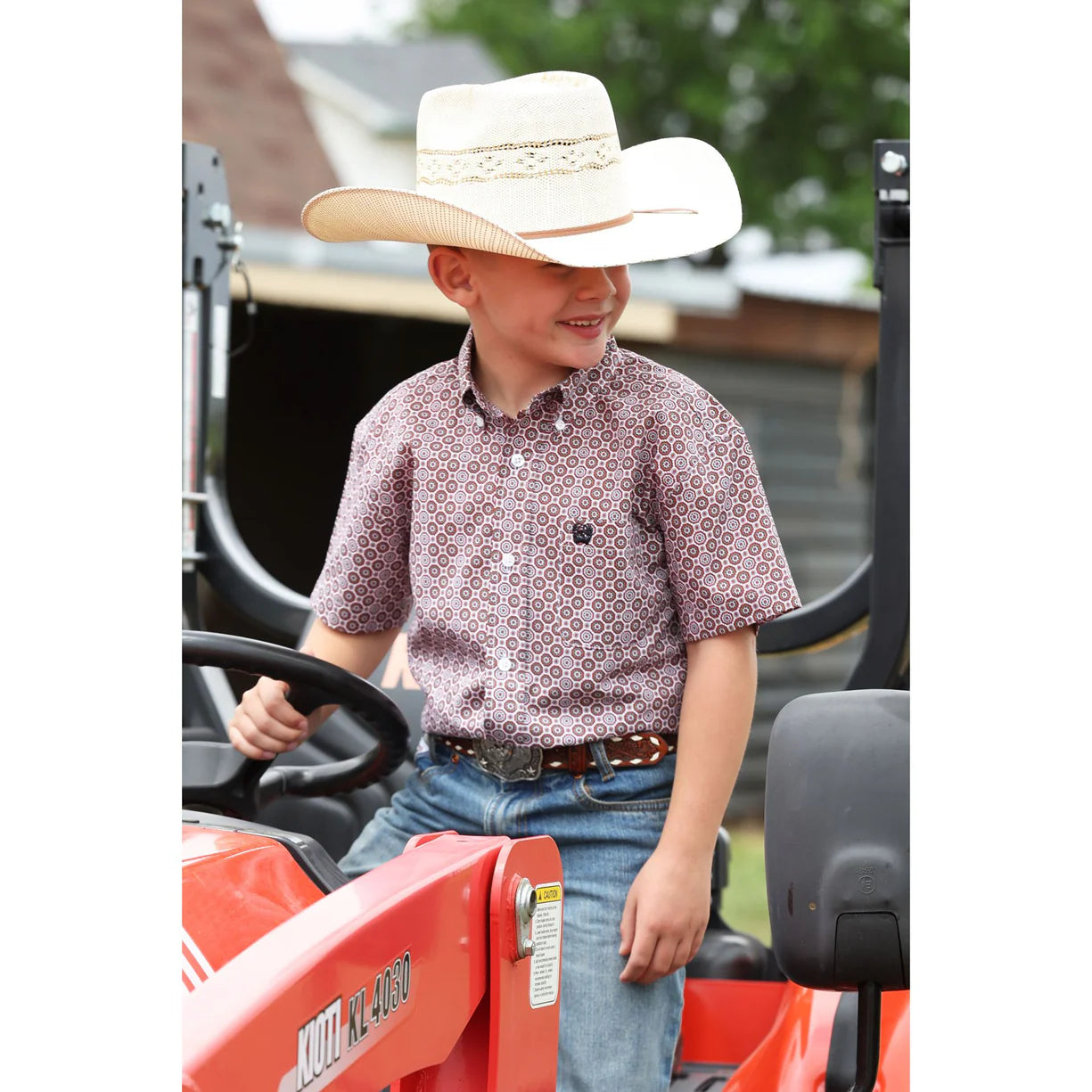 Cinch Western Boy's Short Sleeve Shirt - White
