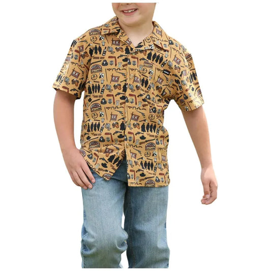 Cinch Western Boy's Short Sleeve Camp Shirt - Brown