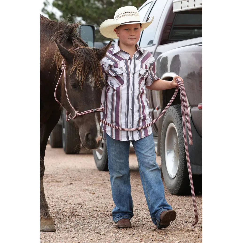 Cinch Boys Short Sleeve Stripe Shirt - White
