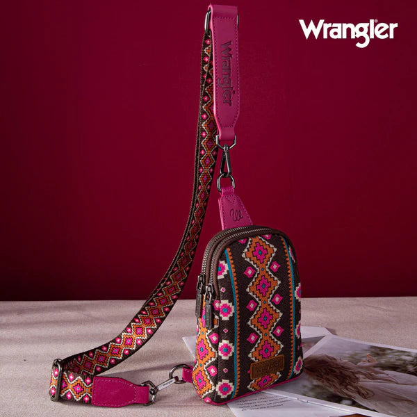 Wrangler Aztec Print Crossbody Sling Chest Bag- Multiple Colours