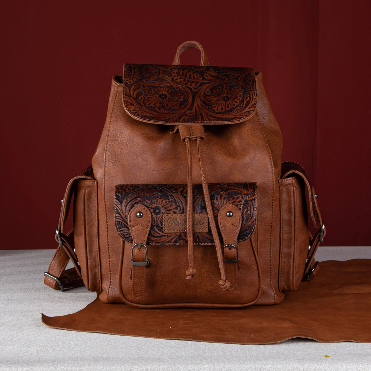 Wrangler 100% Leather Vintage Tooled Floral Backpack - Multiple Colours