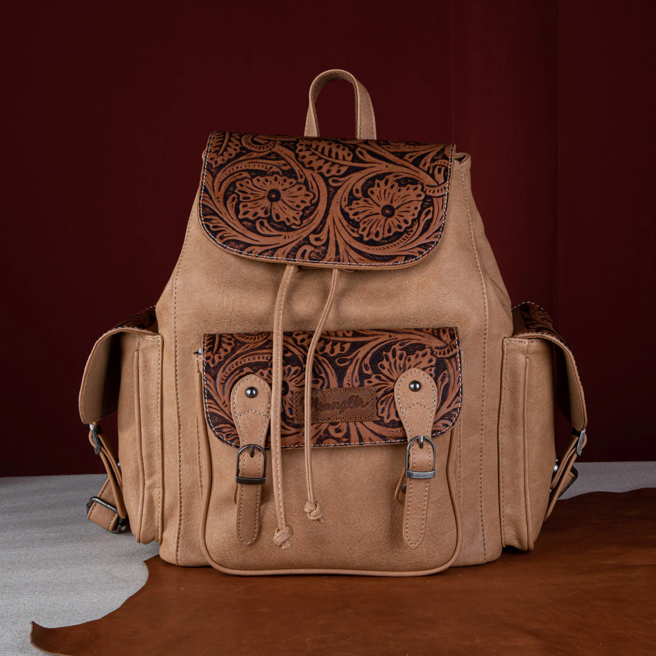 Wrangler 100% Leather Vintage Tooled Floral Backpack - Multiple Colours