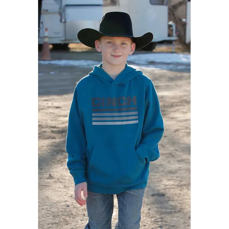 Cinch Boy's Long Sleeve Pullover Hoodie- Teal