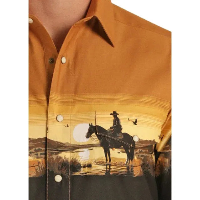 Panhandle Slim Men's Sunset Border Long Sleeve Snap Shirt - Tan