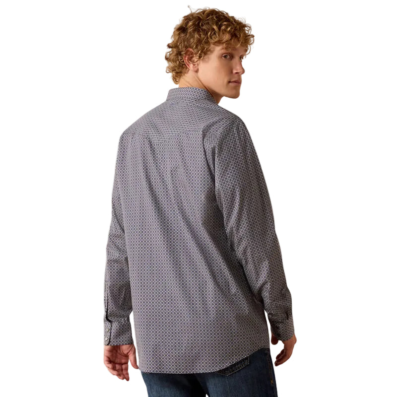 Ariat Men's Wrinkle Free Denis Fitted Long Sleeve Geo Print Snap Shirt - Navy