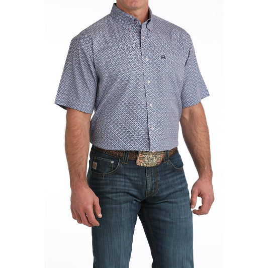 Cinch Men's Arenaflex Print Button Down Short Sleeve Shirt - Lilac