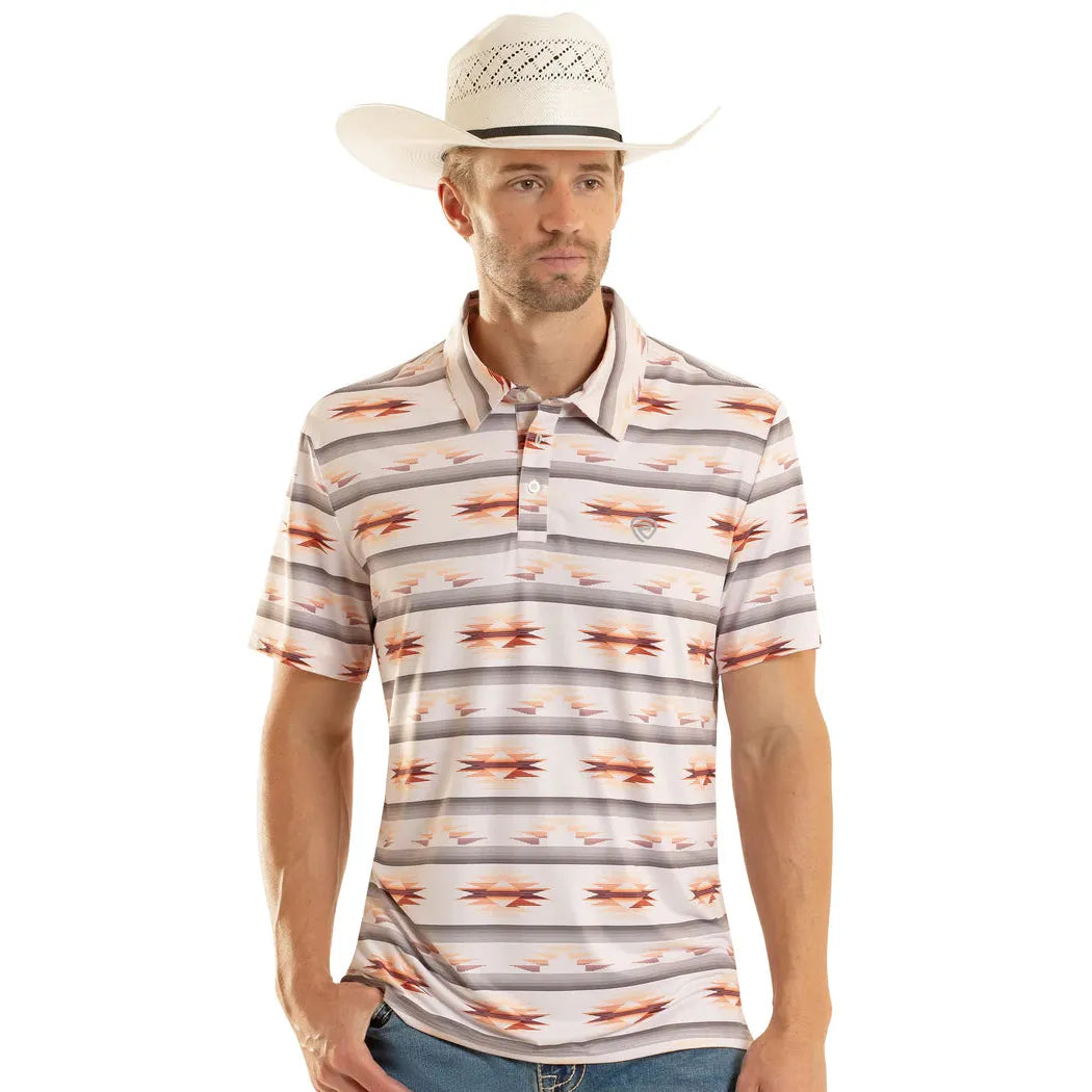 Rock & Roll Mens Aztec Printed Short Sleeve Polo Shirt - White