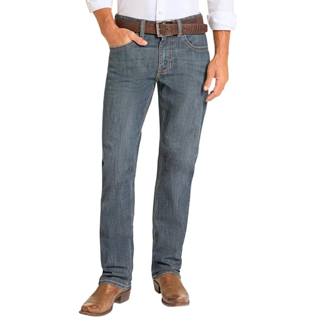 Rock & Roll Men's Raised Embroidered Bravo Tapered Bootcut Jeans - Dark Wash