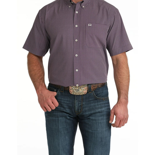 Cinch Men's Arenaflex Print Button Down Short Sleeve Shirt - Purple