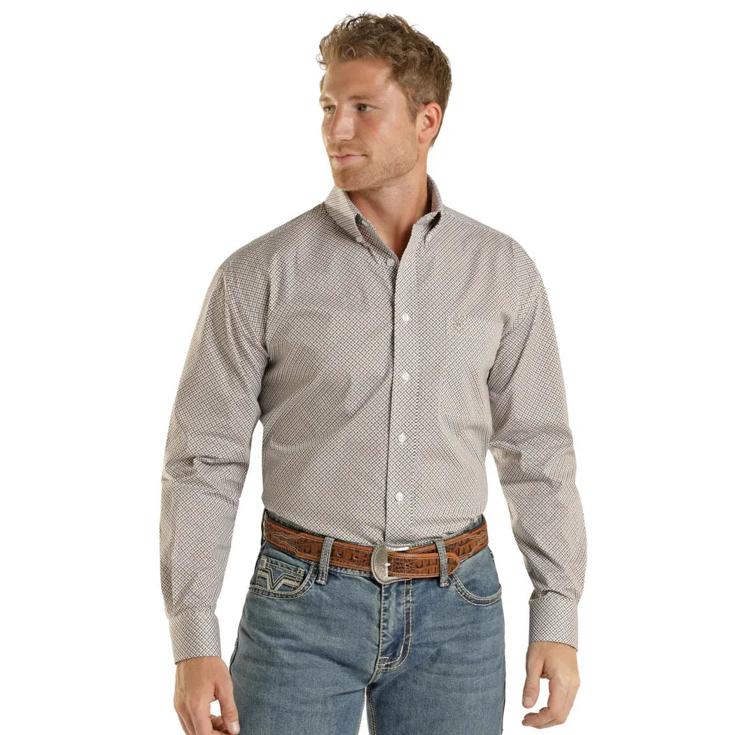 Panhandle Slim Men's Medallion Print 1 Pocket Long Sleeve Shirt - Tan