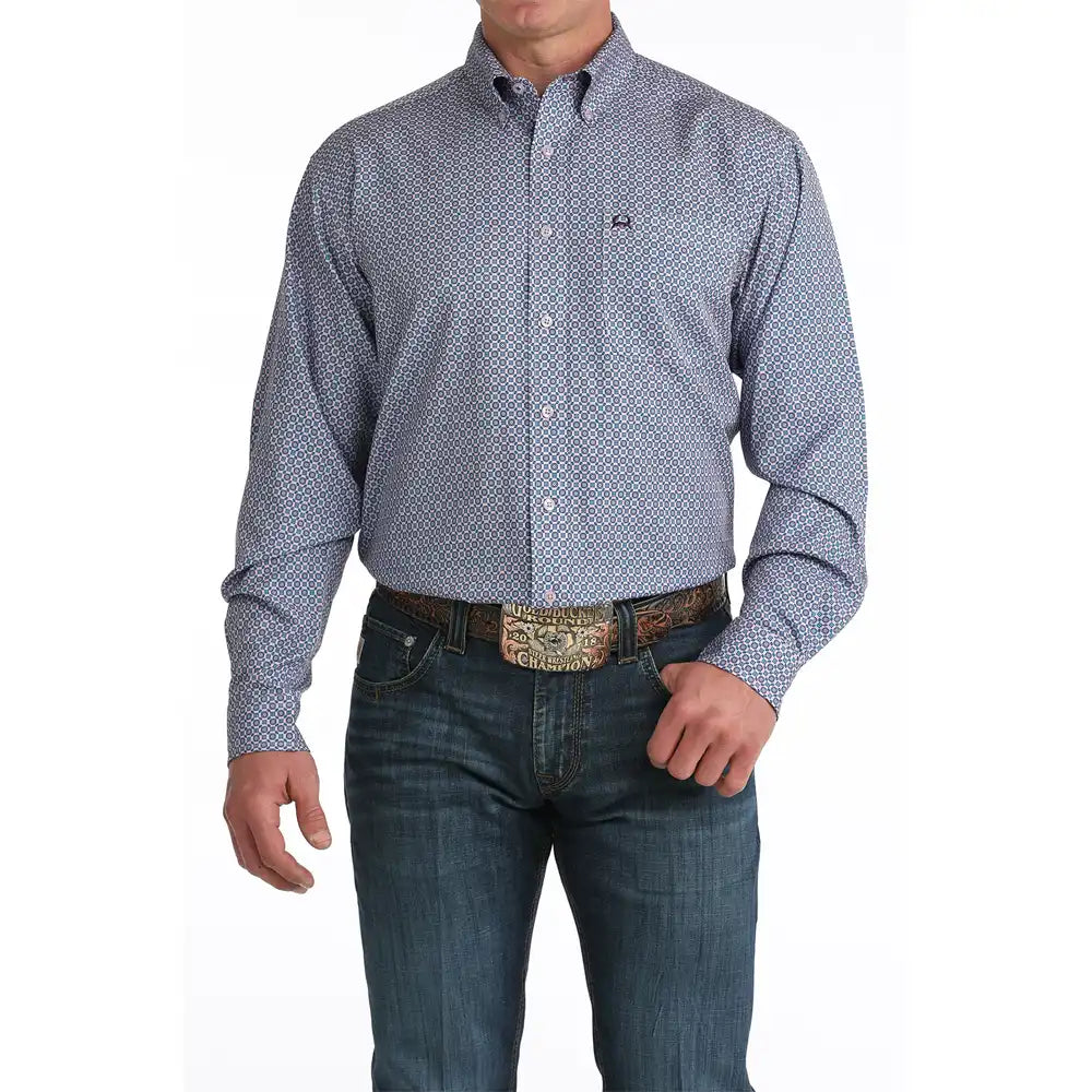 Cinch Men's Arenaflex Print Button Down Long Sleeve Shirt - Lilac
