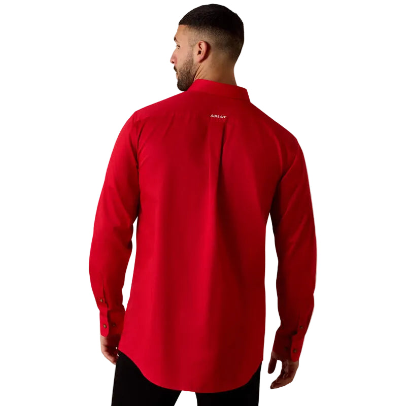 Ariat Men's Team Logo Lightweight Twill Fitted Long Sleeve Shirt - Tango Red/White