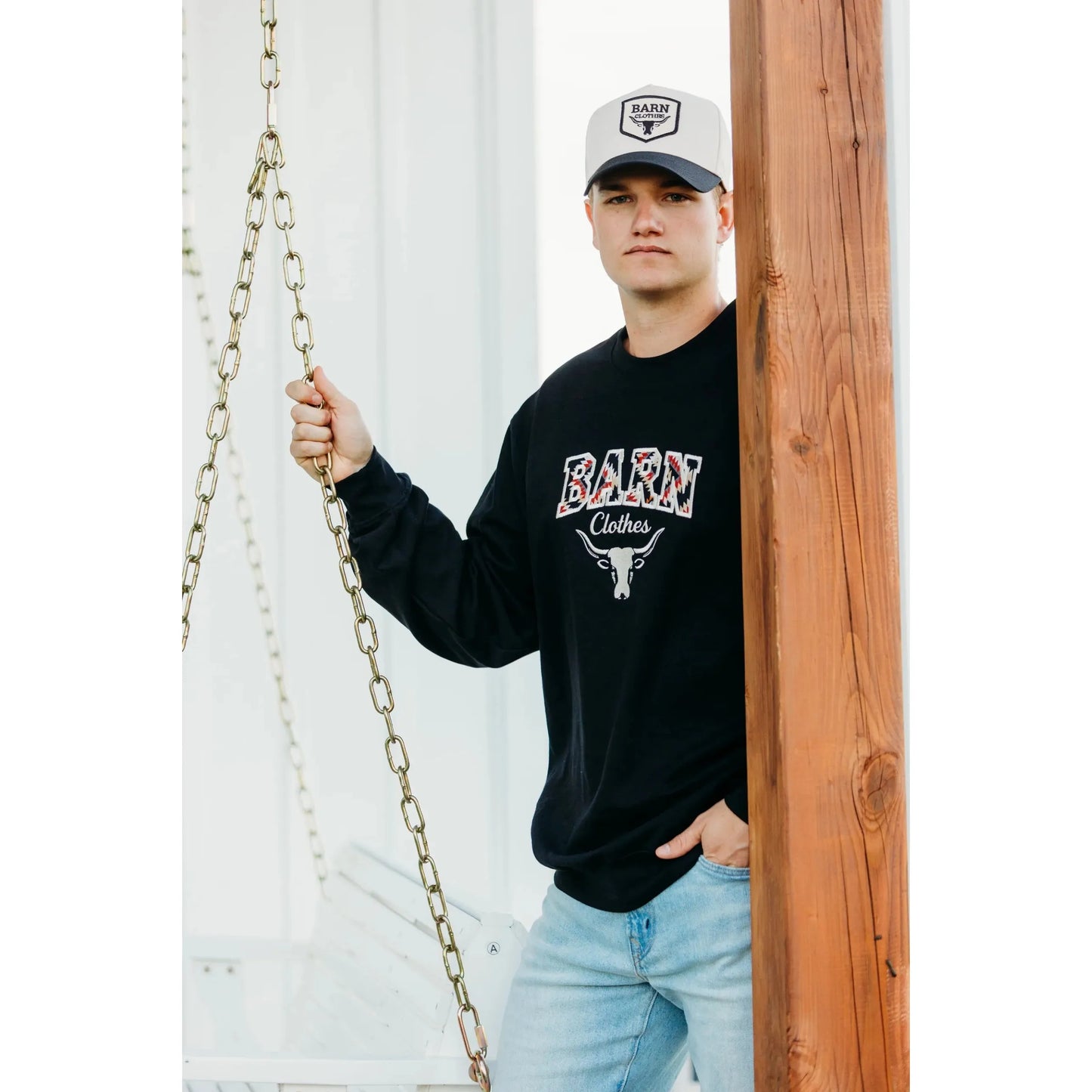 Barn Clothes Unisex Aztec Applique' Crew - Black