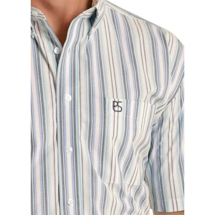 Panhandle Slim Men's Short Sleeve 1 Pocket Stripe Shirt - Turquoise