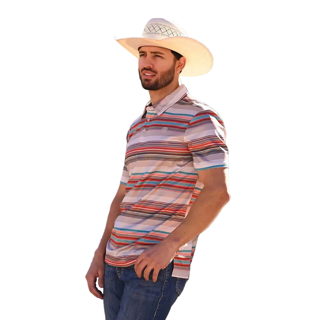 Rock & Roll Men's Serage Stripe Printed Short Sleeve Polo Shirt - Tan