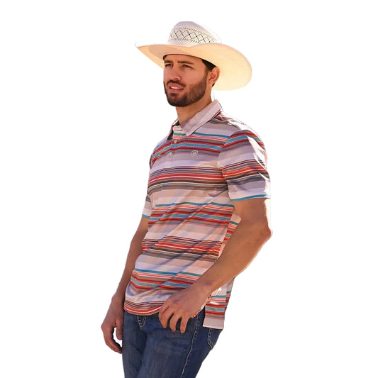 Rock & Roll Men's Serage Stripe Printed Short Sleeve Polo Shirt - Tan