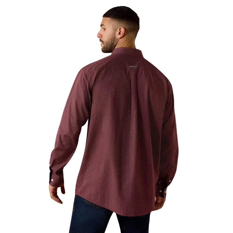 Ariat Men's Wrinkle Free Wrenly Classic Fit Long Sleeve Dot Print Shirt - Red Mahogany