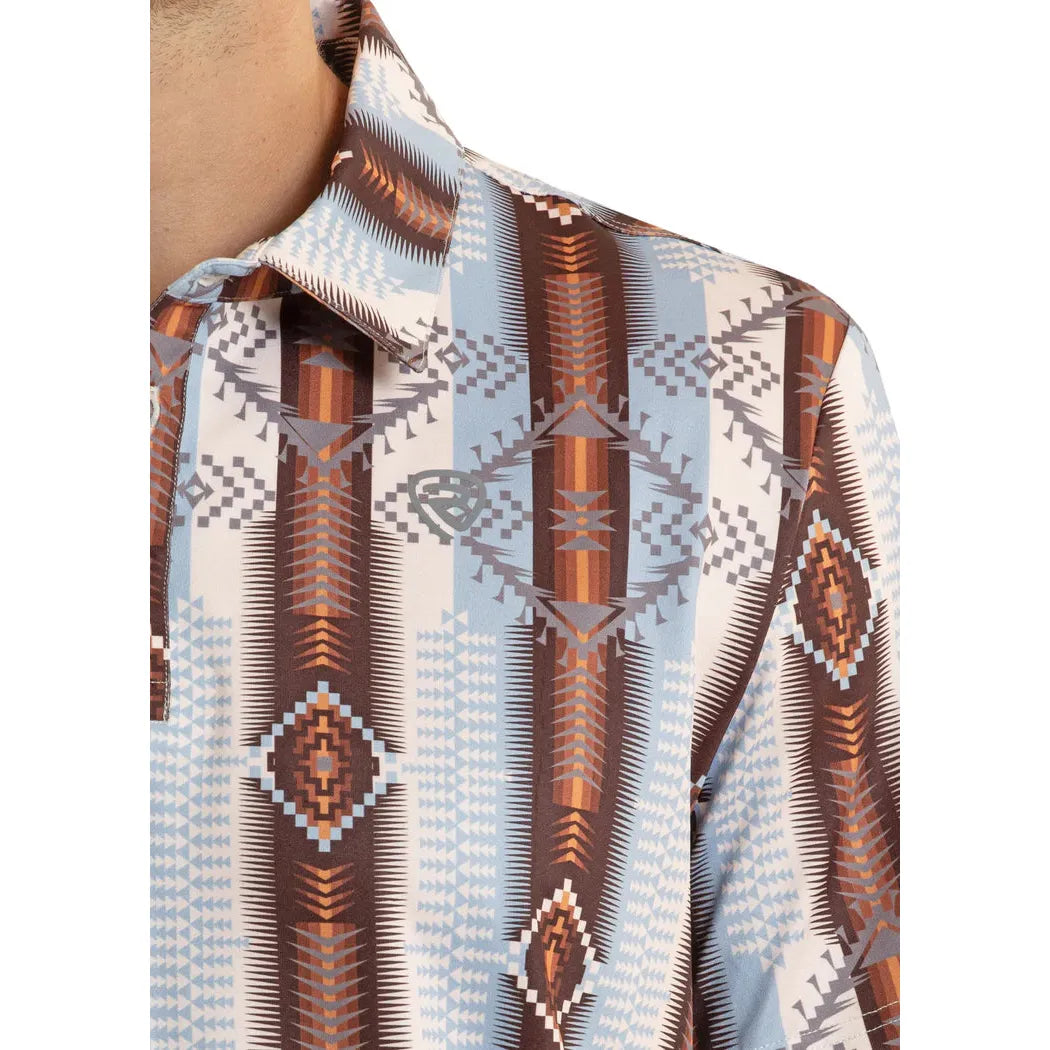 Rock & Roll Men's Vertical Aztec Printed Short Sleeve Polo Shirt - Blue