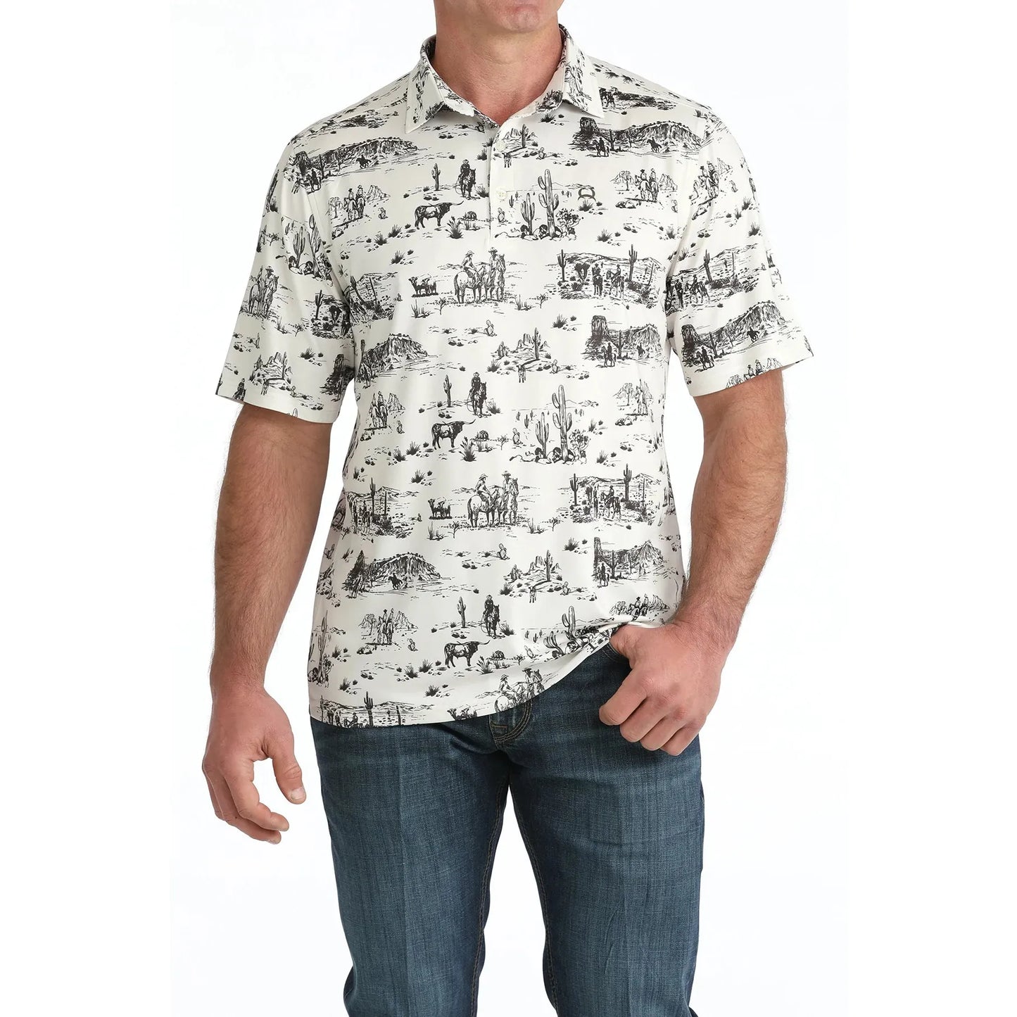 Cinch Men's Arenaflex Western Polo Short Sleeve Shirt - Cream