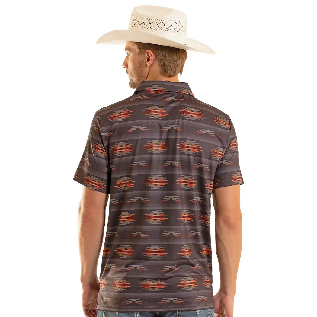 Rock & Roll Mens Tribal Aztec Printed Short Sleeve Polo Shirt - Charcoal