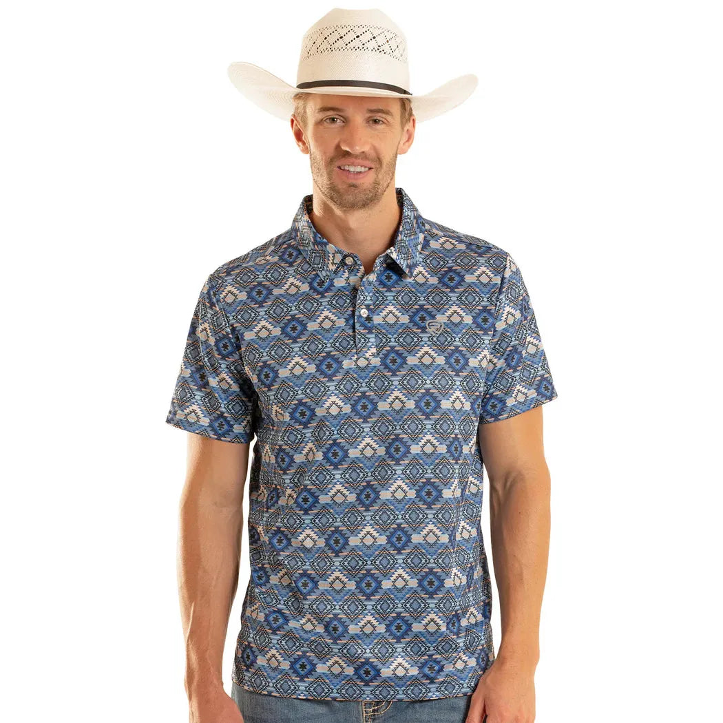 Rock & Roll Mens Aztec Printed Short Sleeve Polo Shirt - Blue