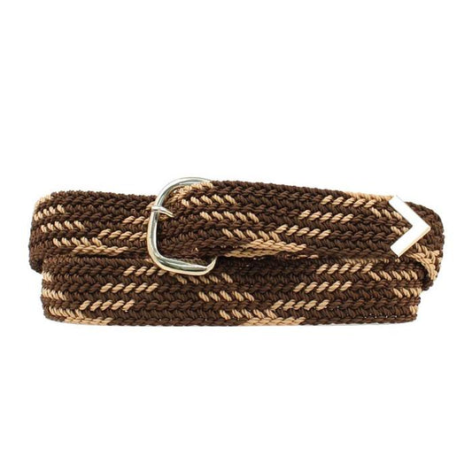 M & F Machine Woven Braided Belt- Brown/Tan