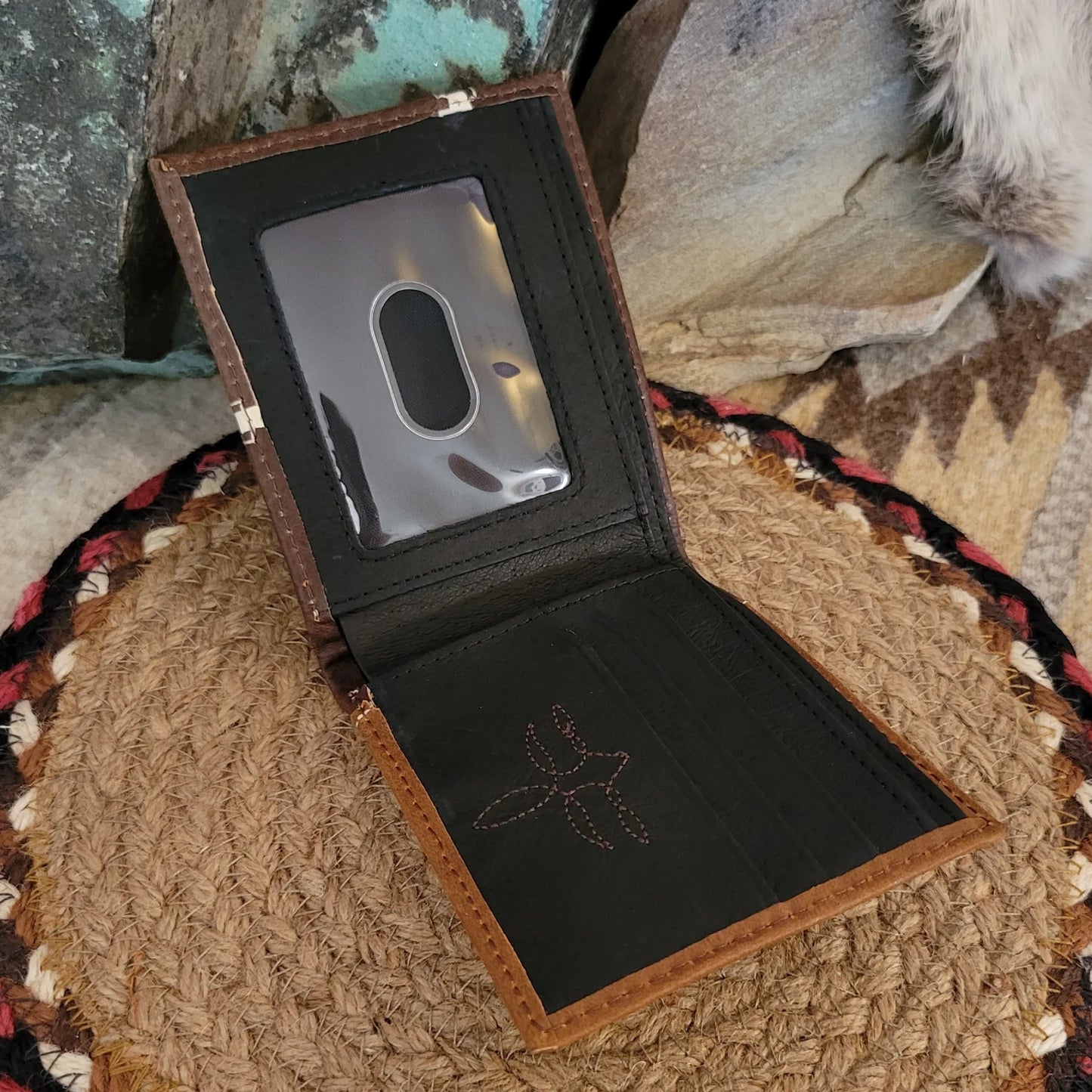 Justin Men's Genuine Leather Bifold Wallet with Burnished Tan Yoke & Concho