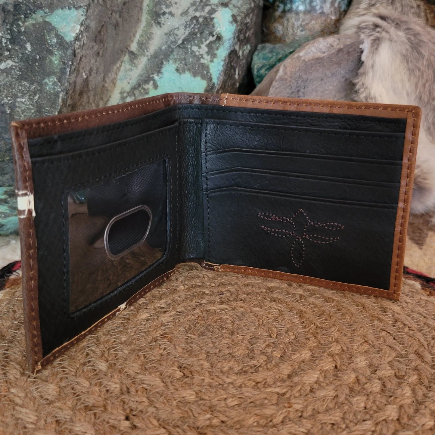 Justin Men's Genuine Leather Bifold Wallet with Burnished Tan Yoke & Concho