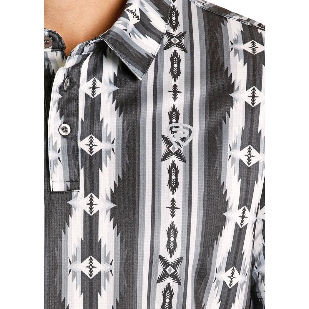 Rock & Roll Men's Southwestern Aztec Print Short Sleeve Polo Shirt - Black