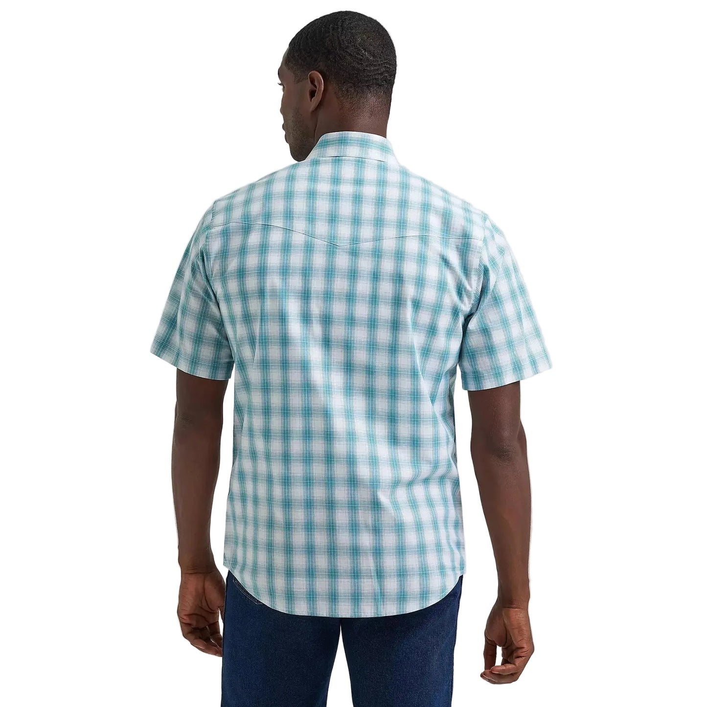 Wrangler® Men's Wrinkle Resistant Short Sleeve Western Snap Plaid Shirt - Pale Teal