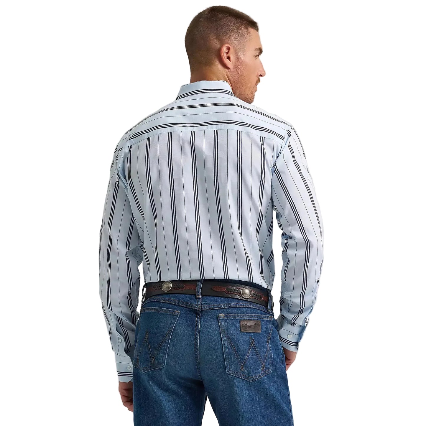 Wrangler Men's Cody Johnson One Pocket Button Down LS Shirt - Baby Blue Stripe