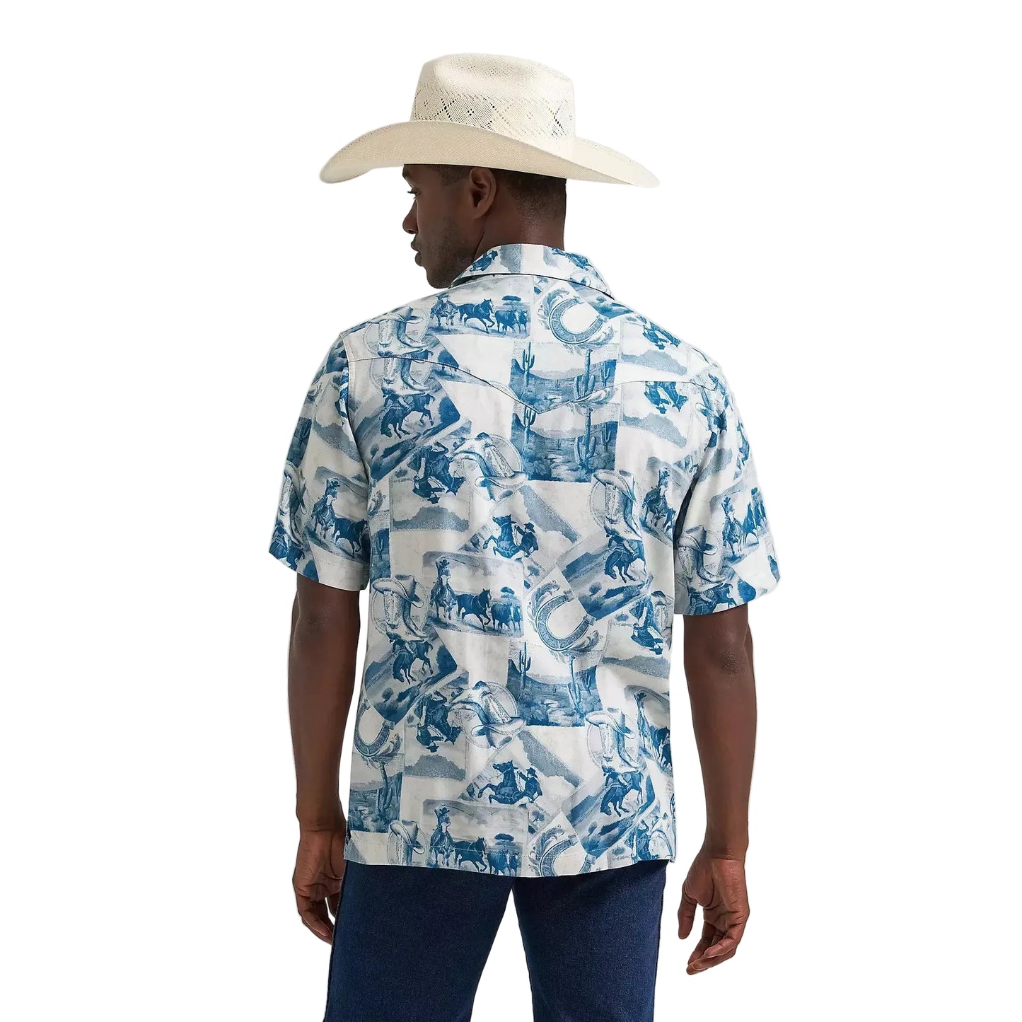 Wrangler Men's Coconut Cowboy Camp Short Sleeve Shirt - Cowboy Toile
