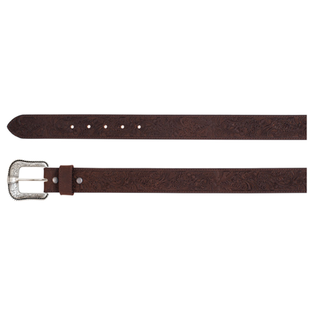 JP West Men's Oak Tooled Leather Belt - Brown