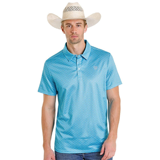 Rock & Roll Men's Geo Allover Print Short Sleeve Polo Shirt - Peacock