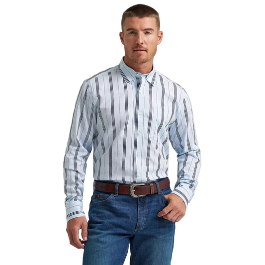 Wrangler Men's Cody Johnson One Pocket Button Down LS Shirt - Baby Blue Stripe