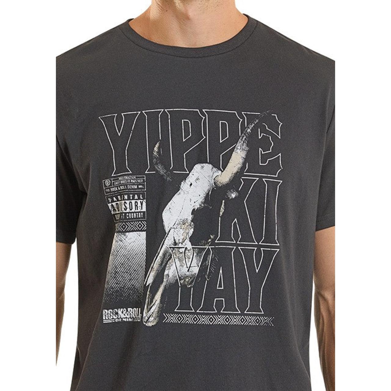 Rock & Roll Men's Yippe Ki Yay Skull Graphic Tee Shirt - Black