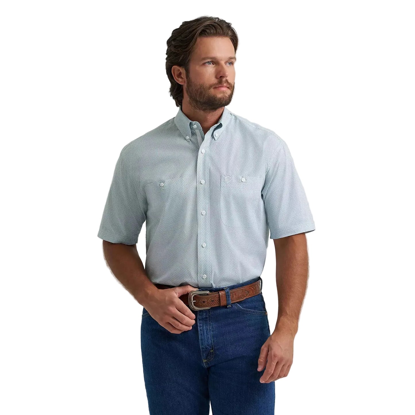 Wrangler® George Strait™ Short Sleeve 2 Pocket Button Down Shirt - Grove Green Bubbles