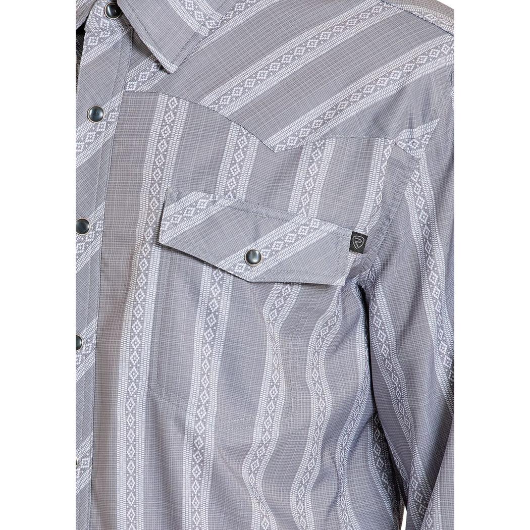 Rock & Roll Men's Tek Western Classic Dobby Stripe Long Sleeve Snap Shirt - Dark Grey